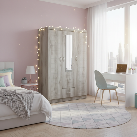 IH 73 Three Door Wardrobe in Teen Bedroom – Modern Wooden Wardrobe Delivery Across UAE