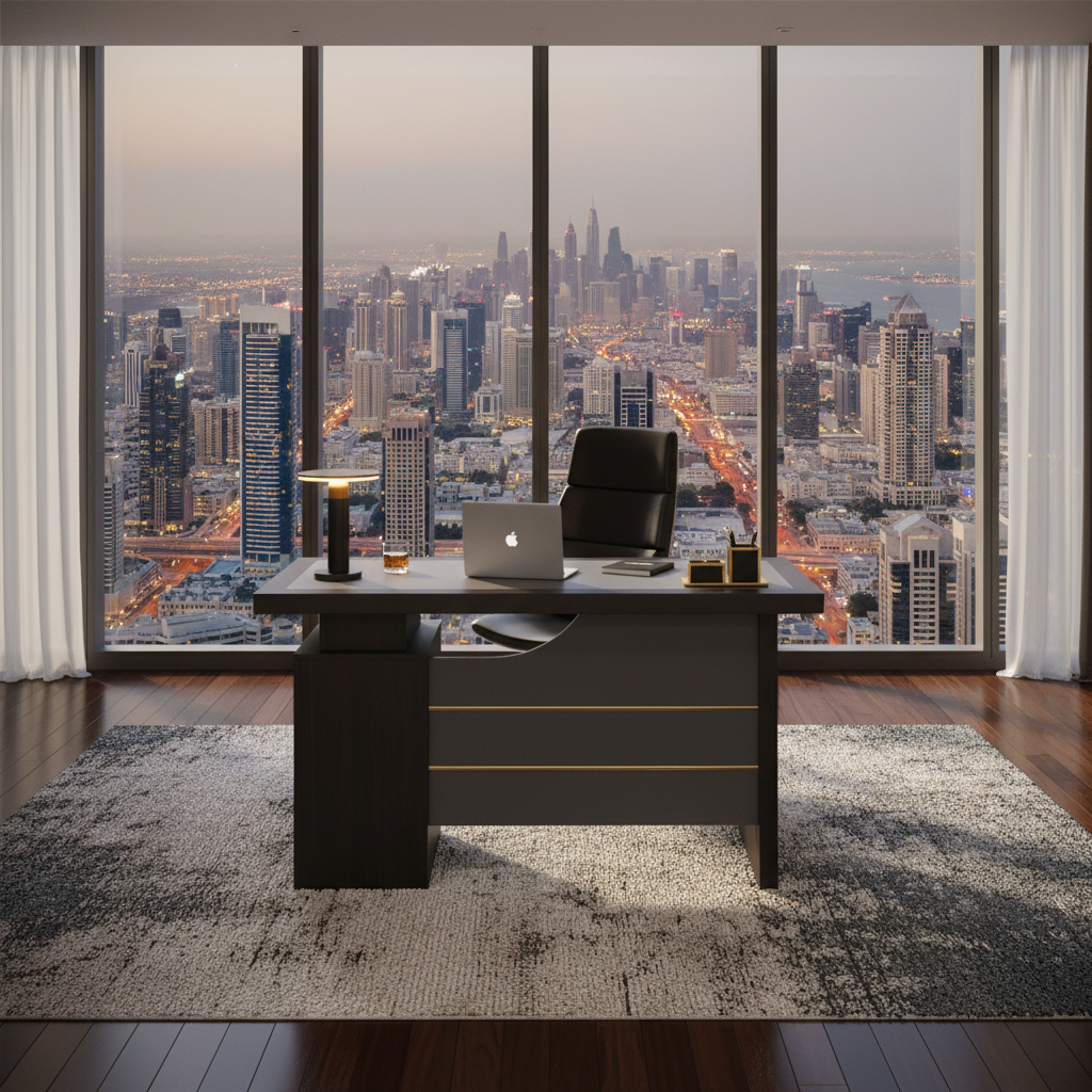 Walnut Grey Office Desk with Drawers | Premium Office Furniture UAE
