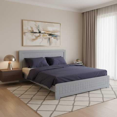 Grey-Blue Wooden Double Bed 180x200 cm in Bright Bedroom – Furniture Dubai UAE