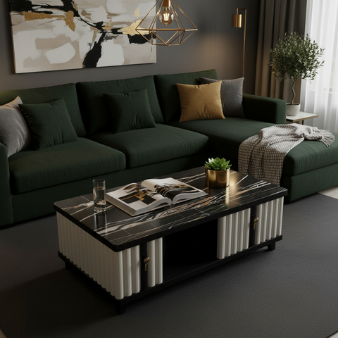 High Gloss Center Table with Glass Top | IH CT185 – 120x60x45 cm