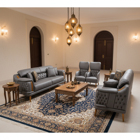 INFINI HOMES Roza Grey Sofa Set (3+3+1+1) | Premium 8-Seater Living Room Sofa UAE