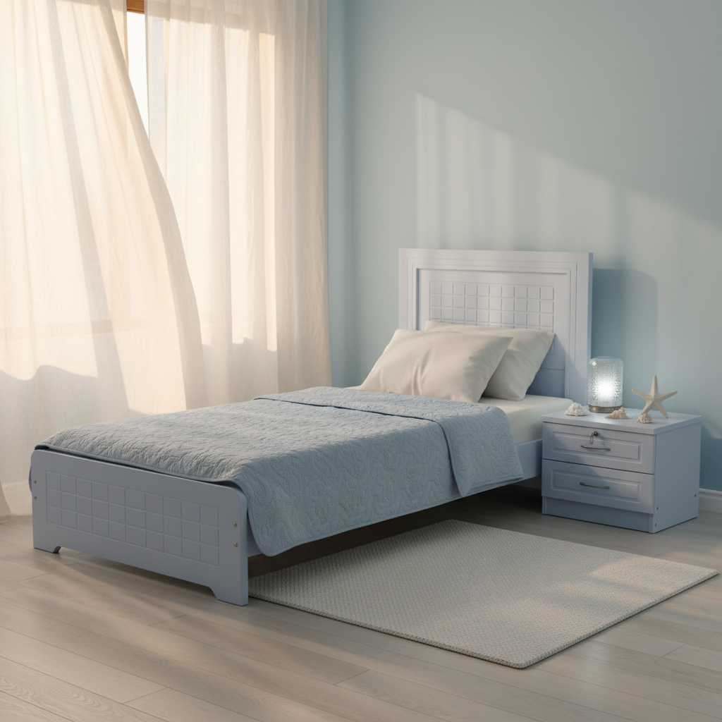 Single Wooden Bed IH 7490 Coastal Bedroom Style – Single Bed Delivery Across UAE
