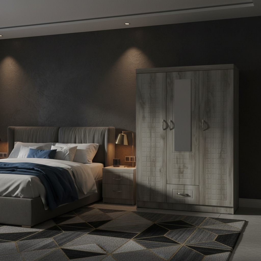Three Door Wardrobe IH 73 in Hotel-Style Bedroom – Luxury Wooden Wardrobe UAE