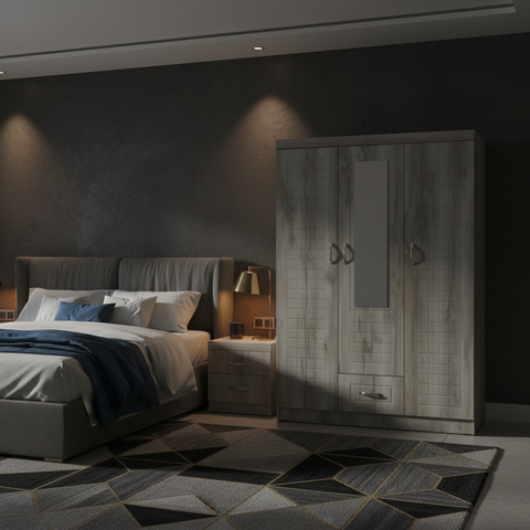Three Door Wardrobe IH 73 in Hotel-Style Bedroom – Luxury Wooden Wardrobe UAE