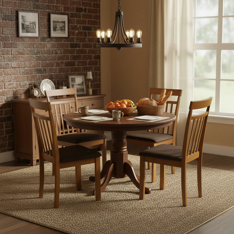 Round Wooden Dining Set (1+4) | Cherry Wood | INFINI HOMES UAE