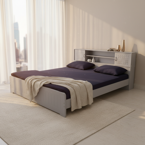 INFINI HOMES IH 706 Wooden Double Bed 180x200 cm in Modern UAE Bedroom – Buy Wooden Bed Online UAE