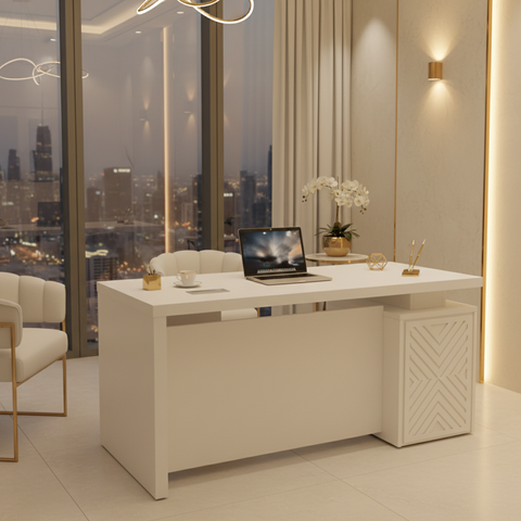 White Home Office Desk in UAE Luxury Office Interior – Modern Office Furniture Abu Dhabi Dubai | INFINI HOMES