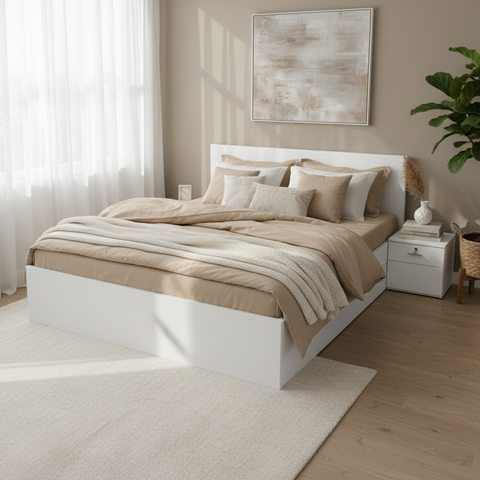 White Low-Profile Bed Frame in Contemporary Bedroom – Buy Online UAE All Emirates