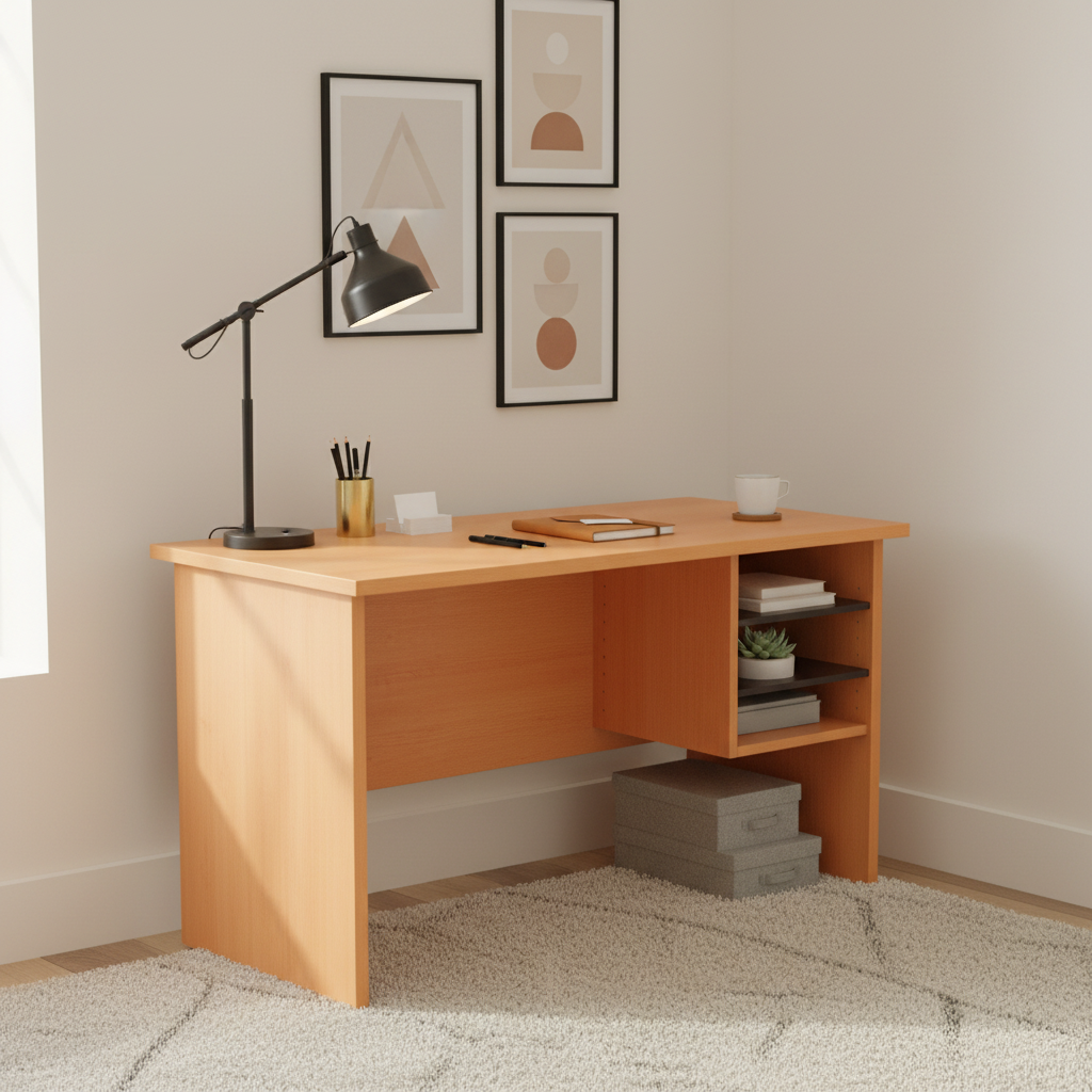 INFINI HOMES IH 103 Wooden Side Desk with open shelves styled in a cosy UAE home office – buy online Dubai