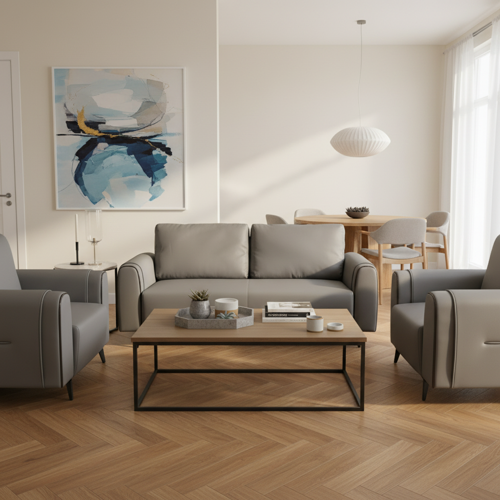 Grey PU Sofa Set 3+1+1 | IH 6319 – Premium Living Room Furniture UAE