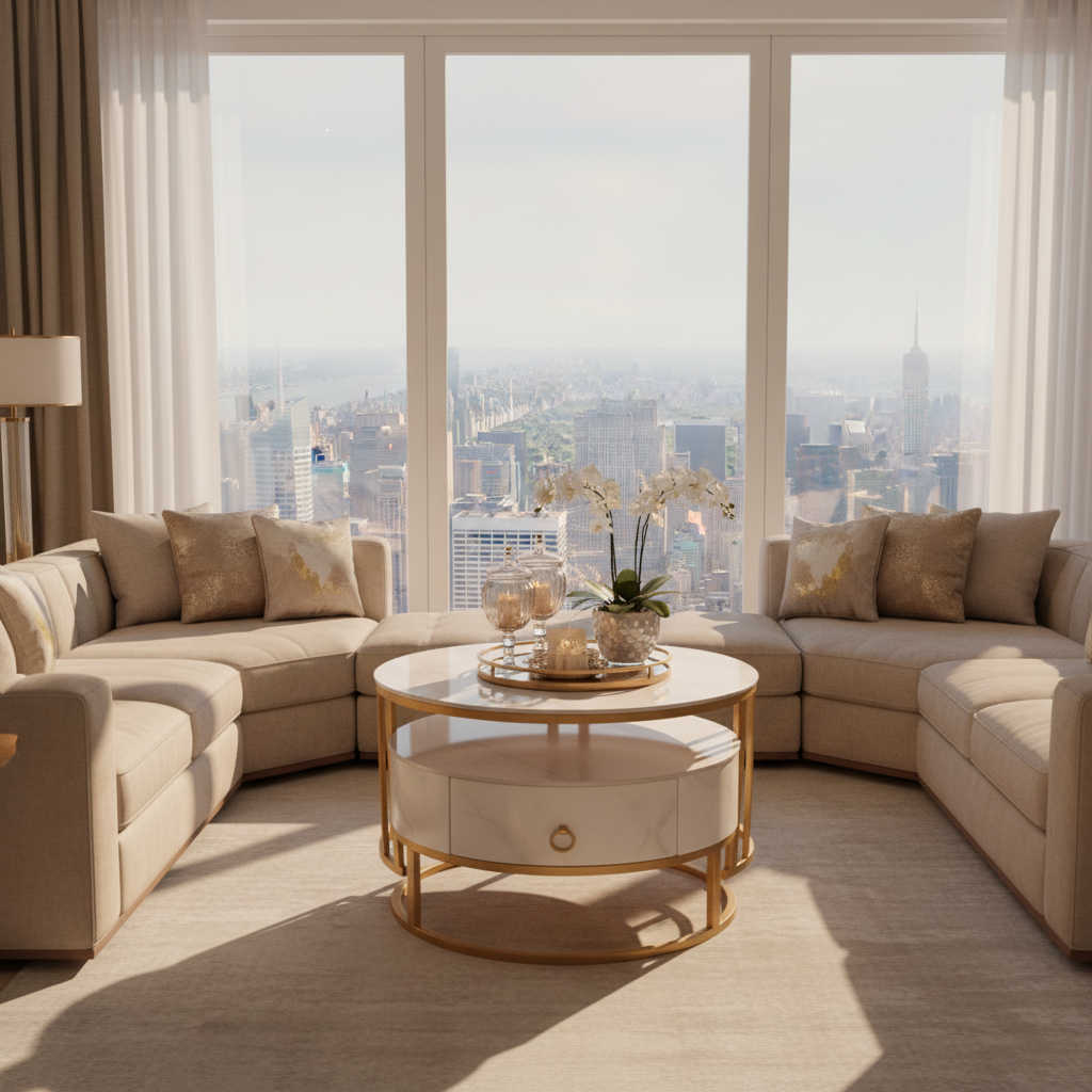 Sintered Stone Coffee Table Set (1+1) | White & Gold | IH 9002