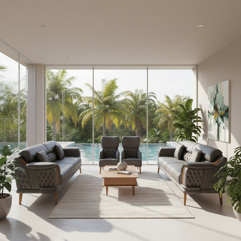 INFINI HOMES Roza Grey Sofa Set (3+3+1+1) | Premium 8-Seater Living Room Sofa UAE