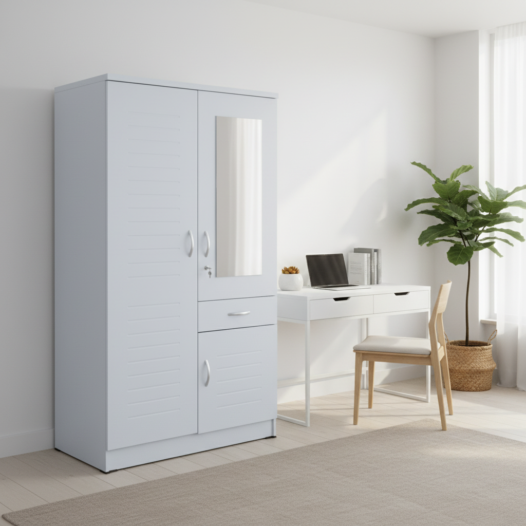 Two Door Wardrobe IH 7728 in UAE Home Office Guest Room – Wooden Wardrobe with Mirror – INFINI HOMES