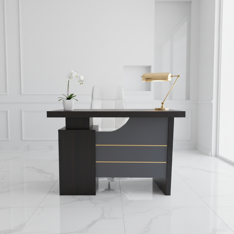 Walnut Grey Office Desk with Drawers | Premium Office Furniture UAE
