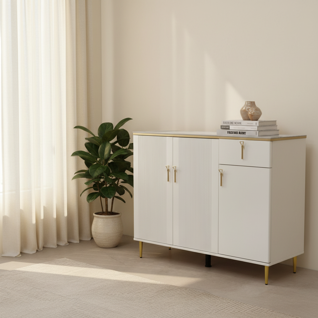 High Gloss Shoe Cabinet with Ceramic Top | IH S-81 | White