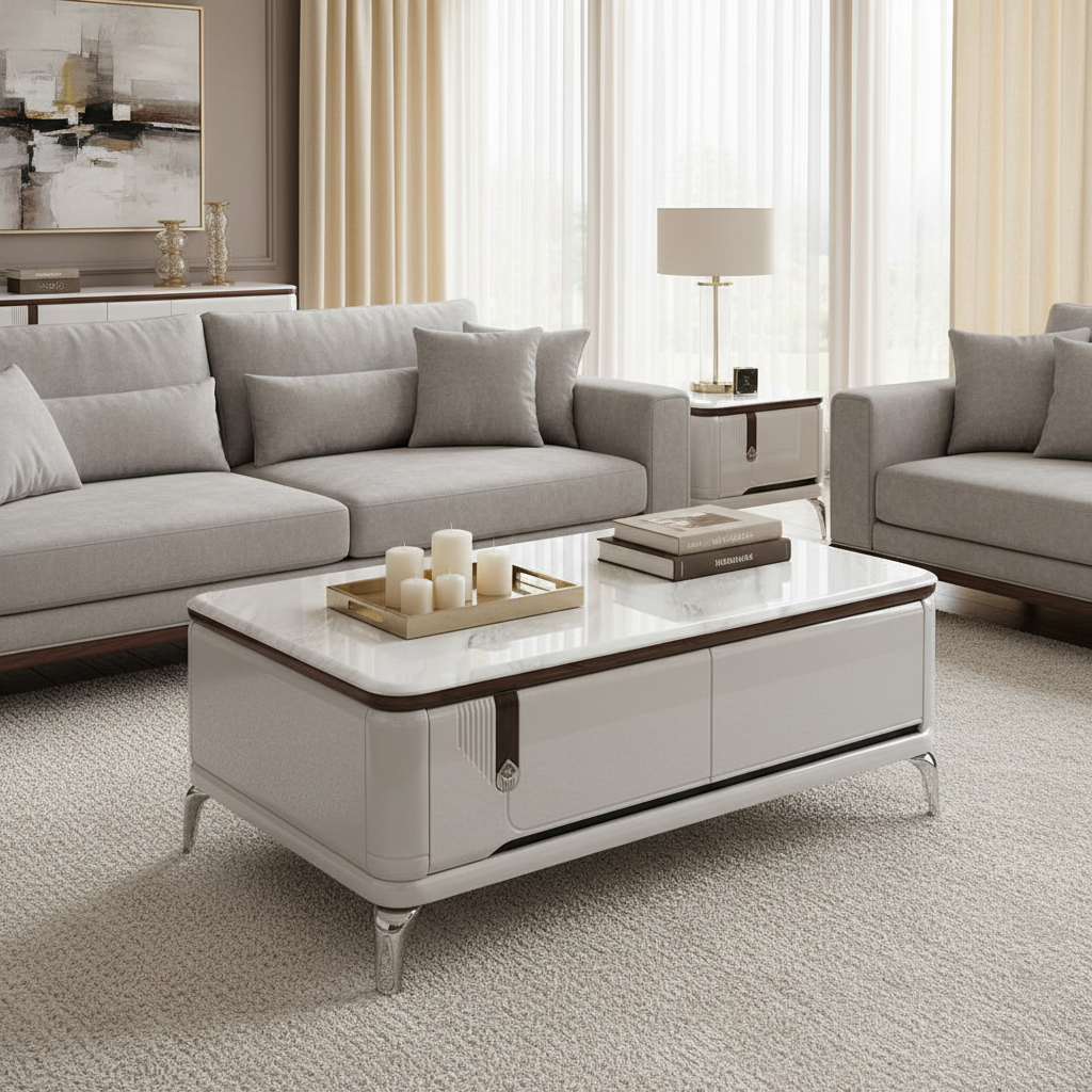 Marble Top High Gloss Center Table | IH CT F3-13 | 130×67×50 cm