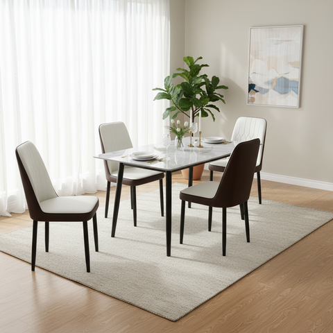Dining Set 1+4 | IH 5274 – White & Brown Premium Dining Table with 4 Chairs
