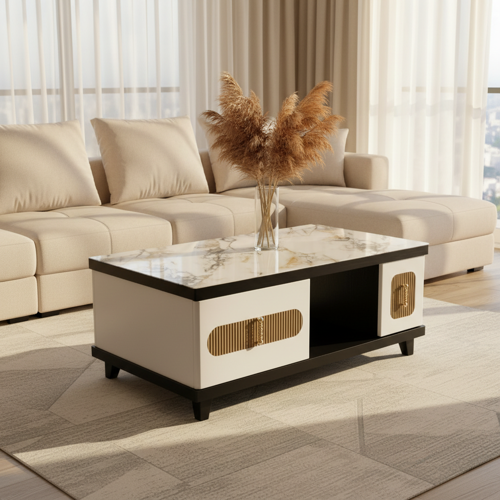 High Glossy Center Table with Glass Top IH CT-180B | UAE Delivery