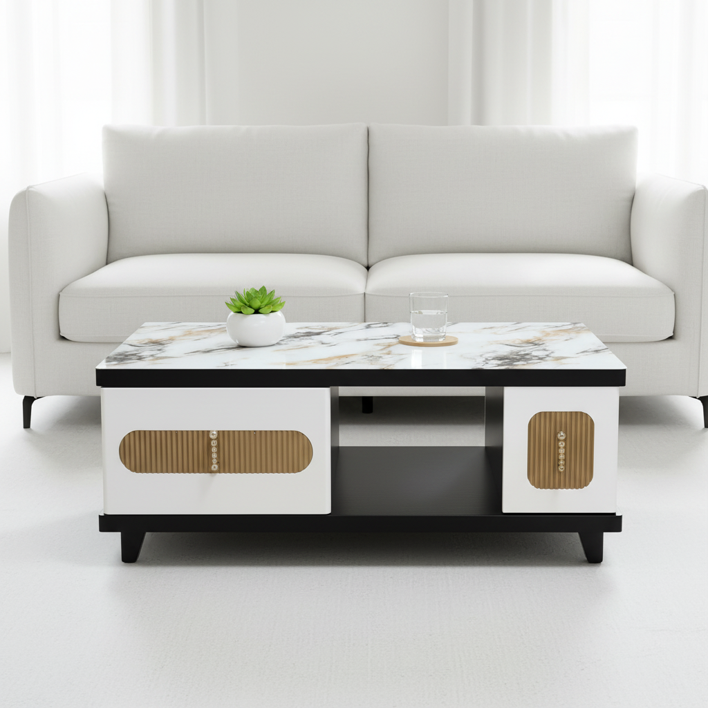 High Glossy Center Table with Glass Top IH CT-180B | UAE Delivery