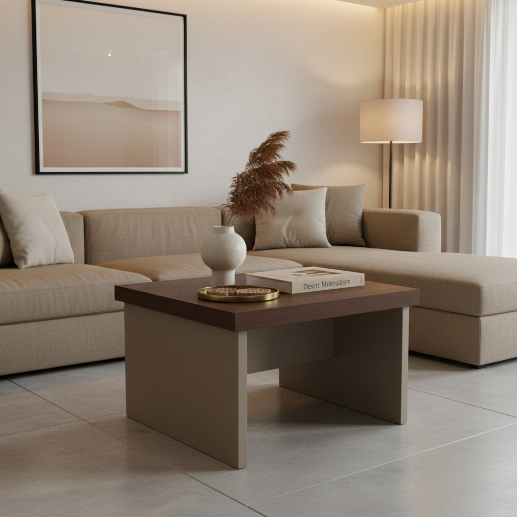 Center Table IH 6060 | Oak & Beige | 60x60x45 cm | INFINI HOMES