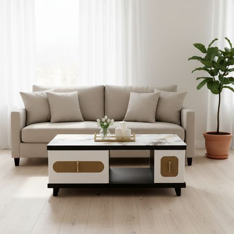 High Glossy Center Table with Glass Top IH CT-180B | UAE Delivery