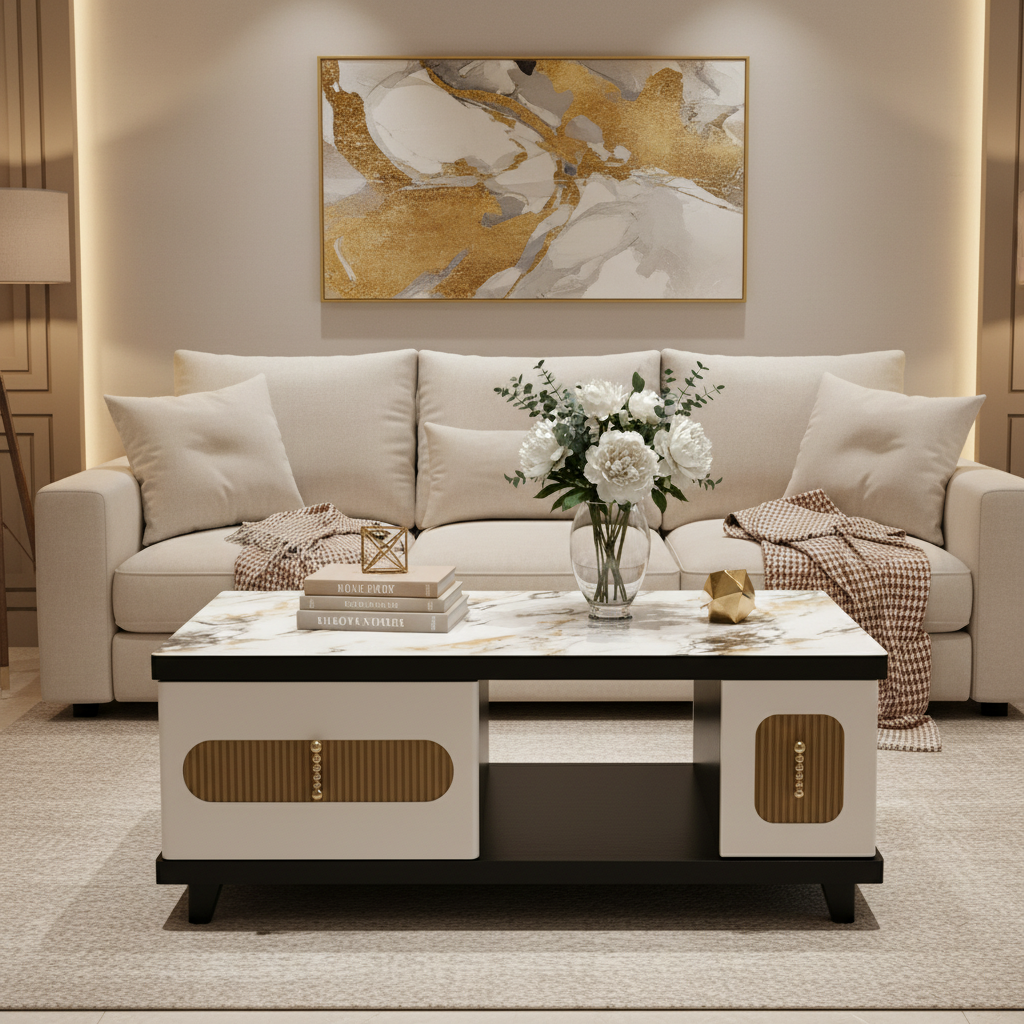 High Glossy Center Table with Glass Top IH CT-180B | UAE Delivery