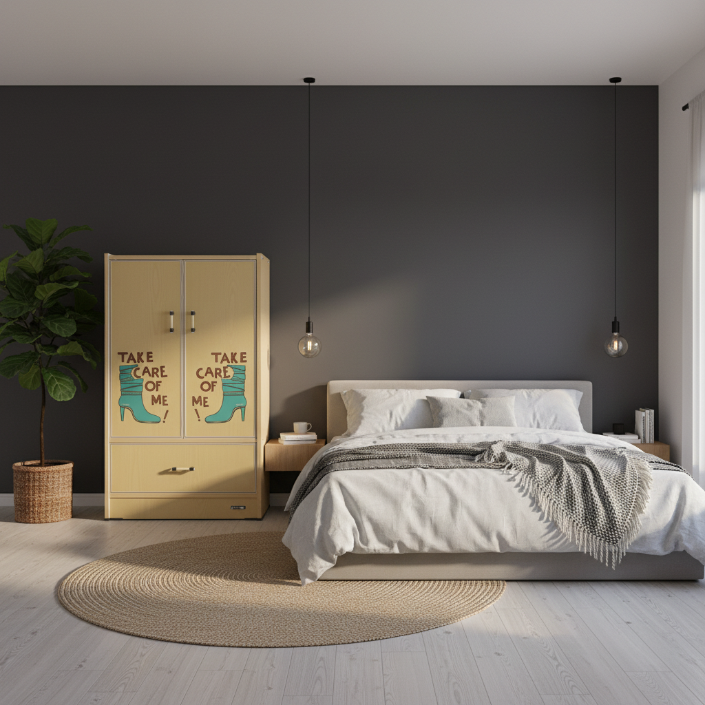 Double-Door Storage Wardrobe with Drawer | Premium Furniture UAE