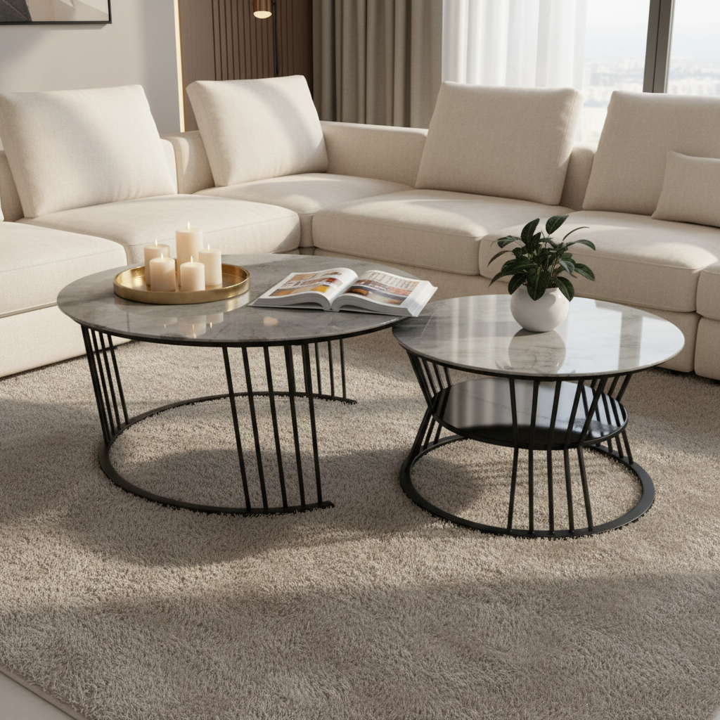 Sintered Stone Coffee Table Set (1+1) | IH 2504 | 70x70 & 50x50 cm – INFINI HOMES UAE