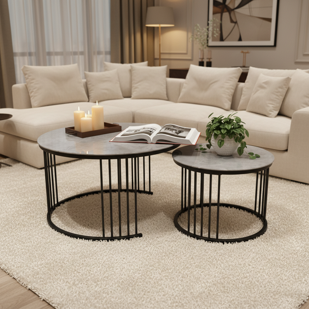 Sintered Stone Coffee Table Set (1+1) | IH 2503 | 70x70 & 50x50 cm