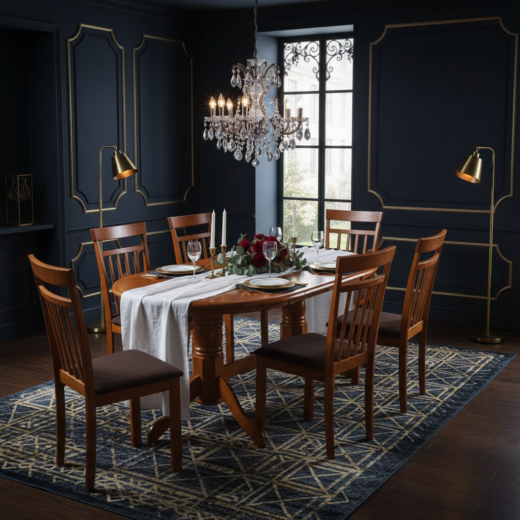 Oval Wooden Dining Set 6 Seater | Cherry Finish | INFINI HOMES