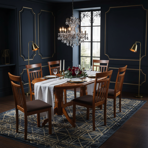 Oval Wooden Dining Set 6 Seater | Cherry Finish | INFINI HOMES