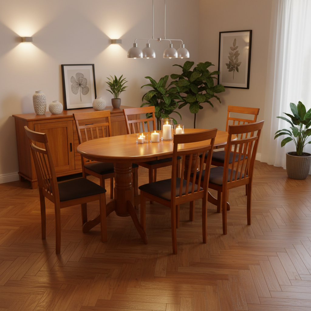 Oval Wooden Dining Set 6 Seater | Cherry Finish | INFINI HOMES