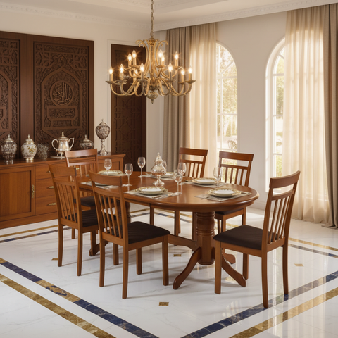 Oval Wooden Dining Set 6 Seater | Cherry Finish | INFINI HOMES