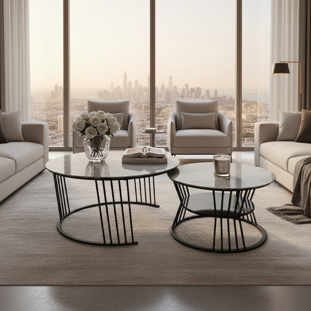 Sintered Stone Coffee Table Set (1+1) | IH 2504 | 70x70 & 50x50 cm – INFINI HOMES UAE