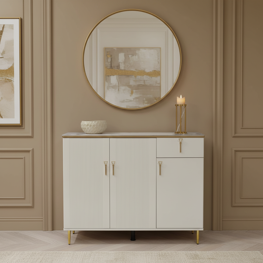 High Gloss Shoe Cabinet with Ceramic Top | IH S-81 | White