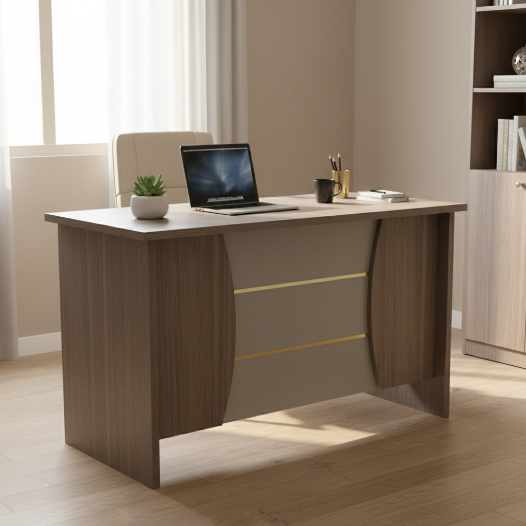 Office Table 120cm | Oak & Khaki Work Desk | IH 7012