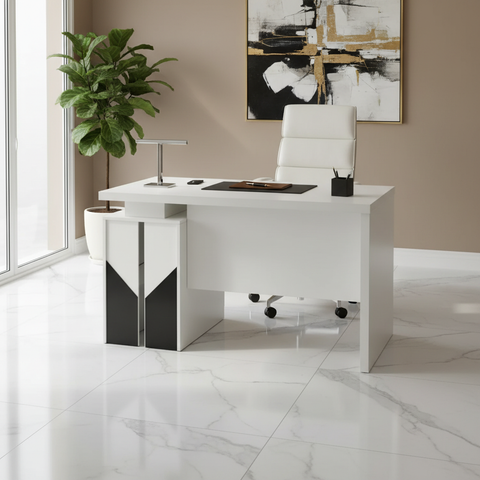 White Executive Office Desk with Marble Floor Setting – IH-L852-WHT Premium Desk UAE