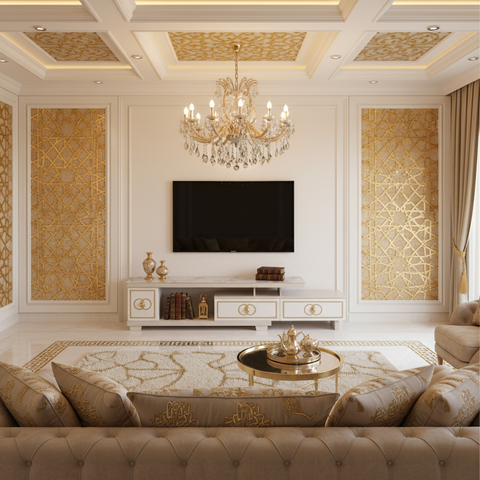 Glossy TV Stand | Premium TV Unit with Marble Top & Gold Accents – UAE