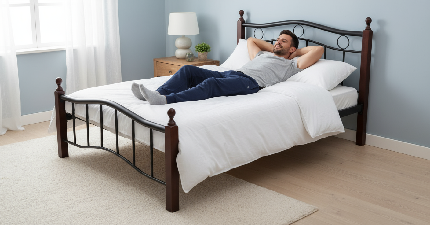 Heavy Duty Wooden Steel Bed Frame Mahogany - Twin Size 190x120x70cm | UAE Delivery