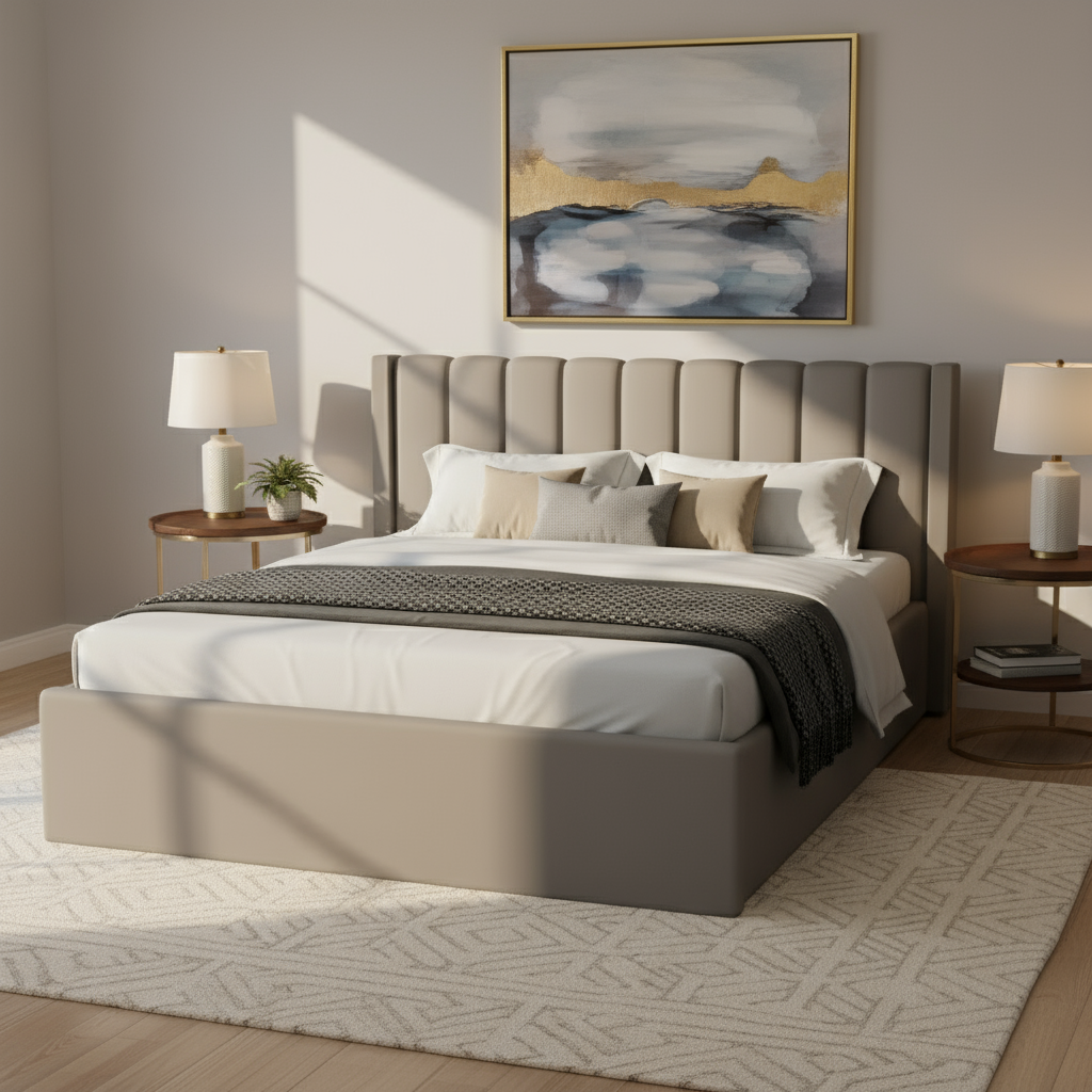 Queen Upholstered Platform Bed 160x190cm - Premium Bedroom Furniture UAE | INFINI HOMES