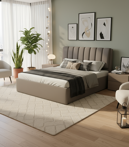 King Size Wooden Bed Dubai UAE | Premium Upholstered Headboard 180×200cm | INFINI HOMES