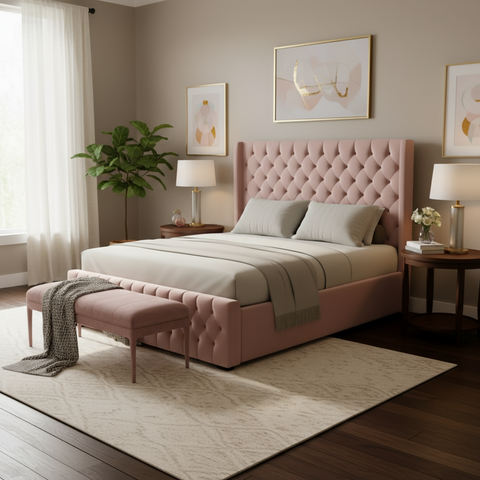 Luxury Tufted Upholstered Wooden Bed 160×190 cm | UAE Delivery to Dubai, Abu Dhabi & All Emirates