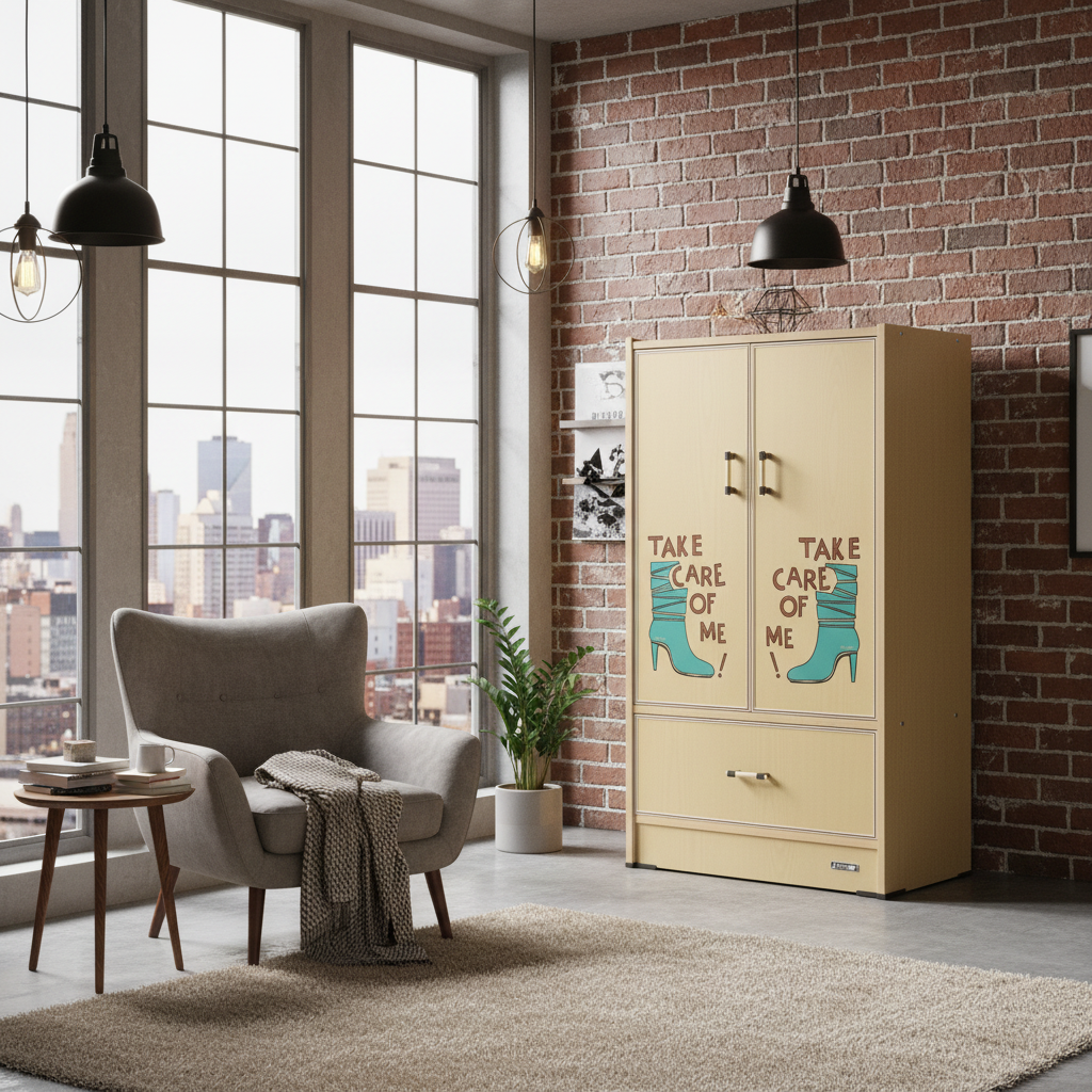 Double-Door Storage Wardrobe with Drawer | Premium Furniture UAE