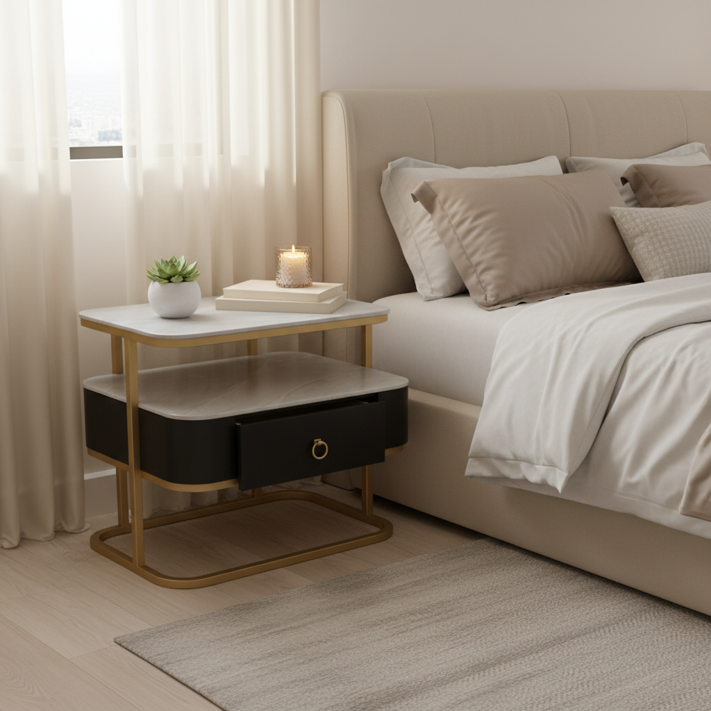 Sintered Stone Coffee Table Set (1+1) | Grey & Gold | IH 9004