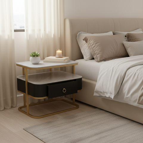 Sintered Stone Coffee Table Set (1+1) | Grey & Gold | IH 9004