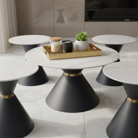 Sintered Stone Coffee Table IH 086 | 80×80 & 50×50 cm | Black Base