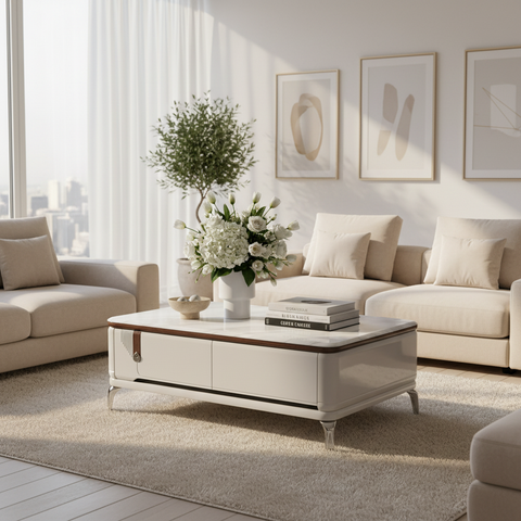 Marble Top High Gloss Center Table | IH CT F3-13 | 130×67×50 cm