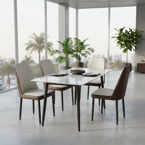 Dining Set 1+4 | IH 5274 – White & Brown Premium Dining Table with 4 Chairs