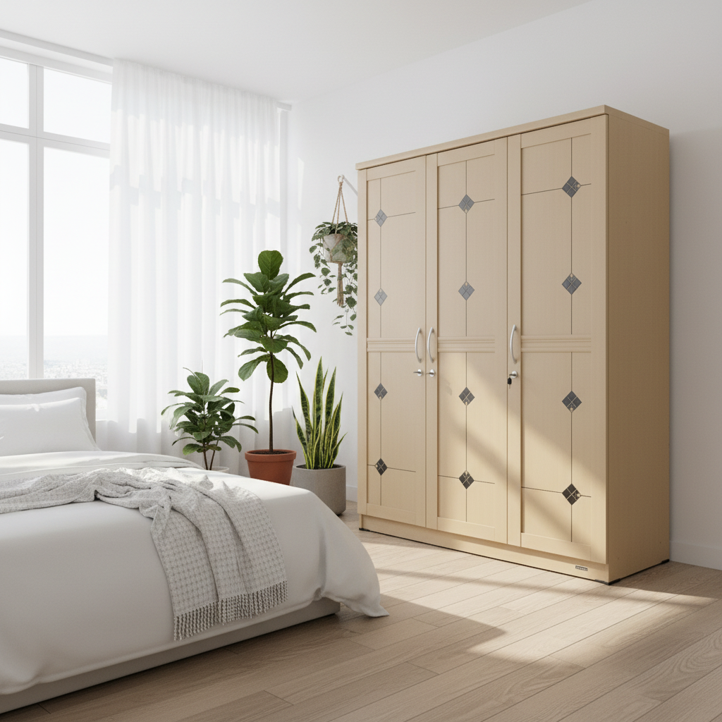 Classic Diamond 3-Door Wardrobe | Premium Bedroom Storage in UAE