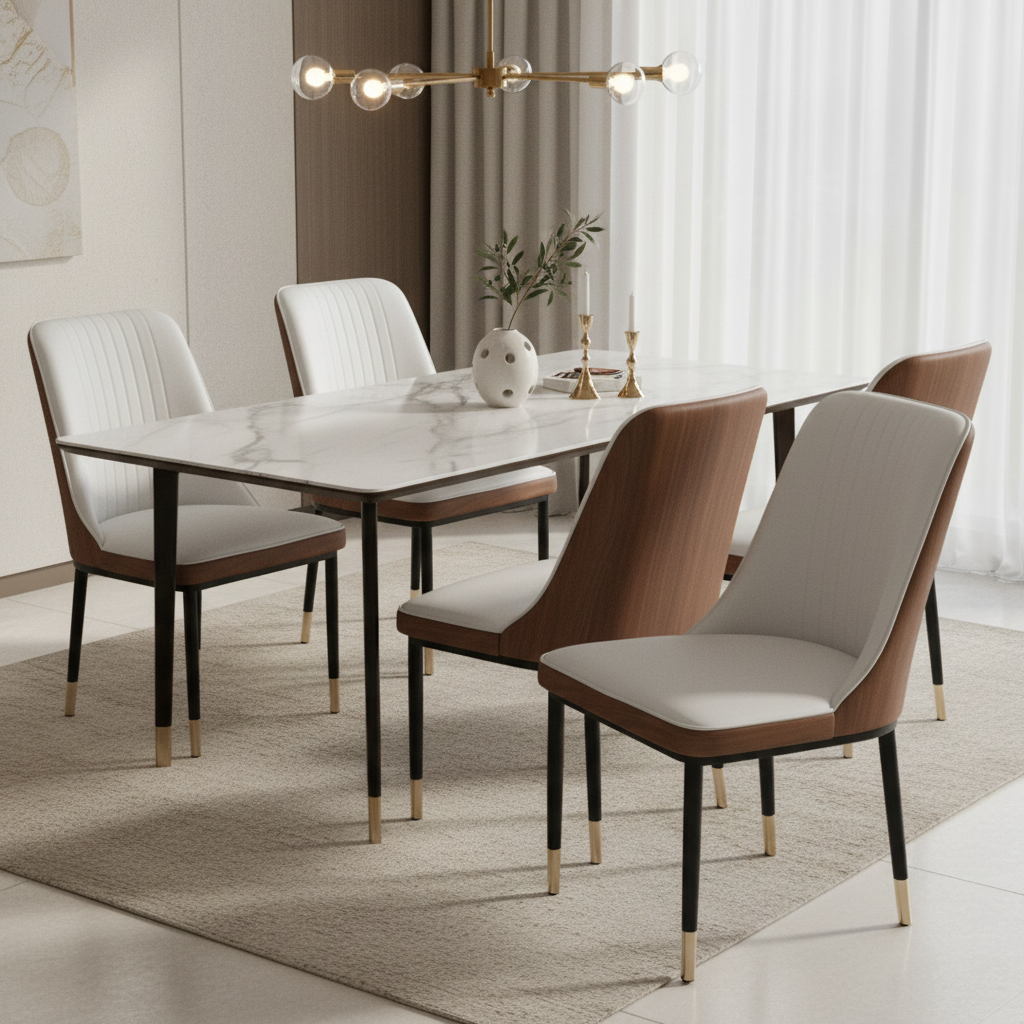 PU Dining Chair with Metal Legs – Brown & White | IH-DC34